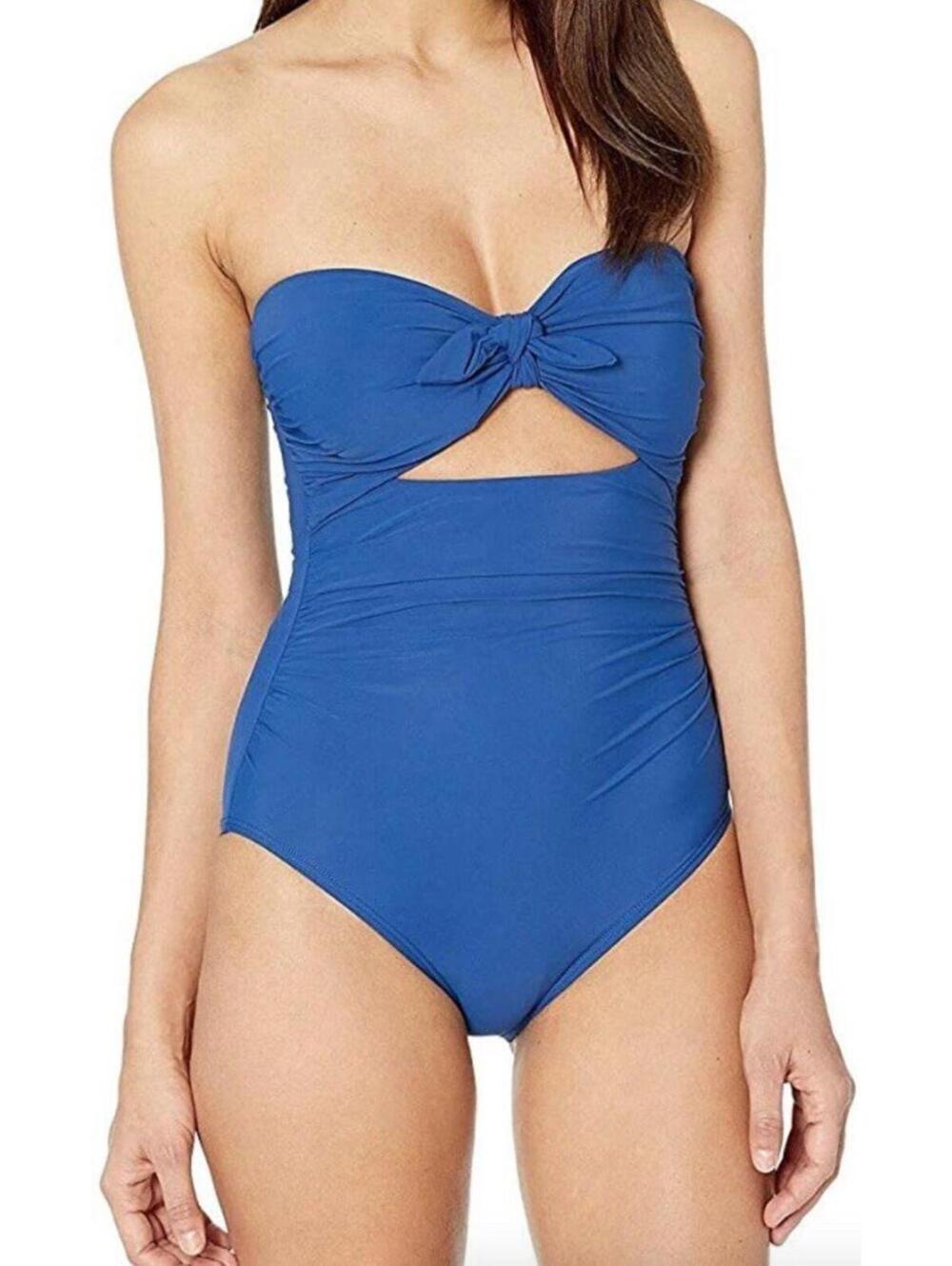 Kate Spade Capri Blue Beach Tie Bandeau Halter Women's One-Piece Swimsuit Size M